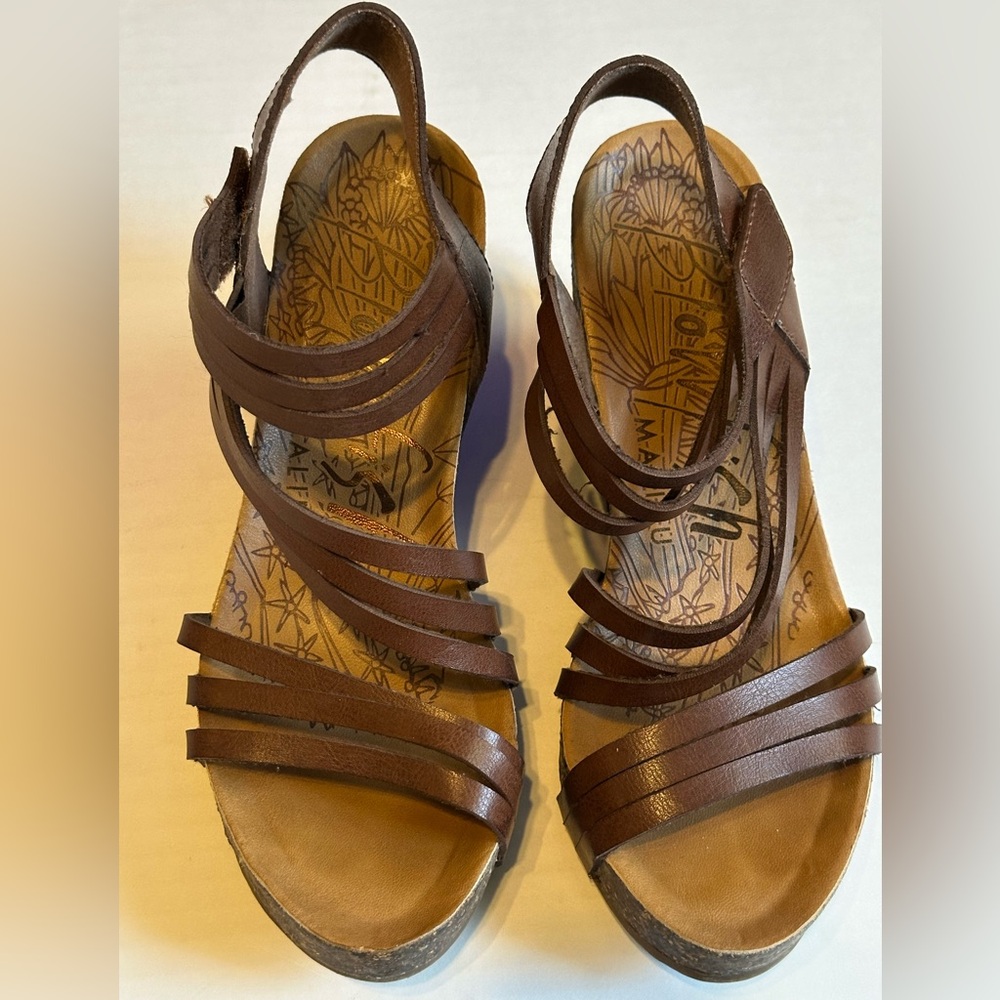 Blowfish Dark Brown Strappy Cork Sandals, size 8